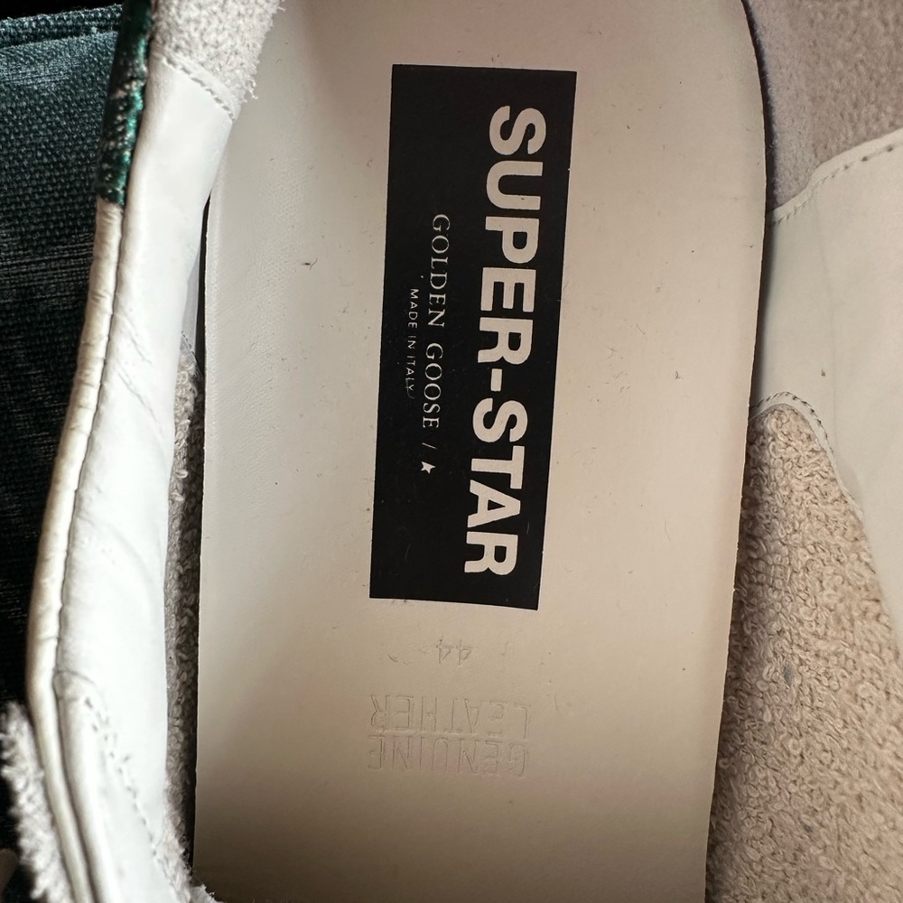 Golden Goose White Leather Sneakers with Leopard Star and Green Heel - Picture 3 of 4
